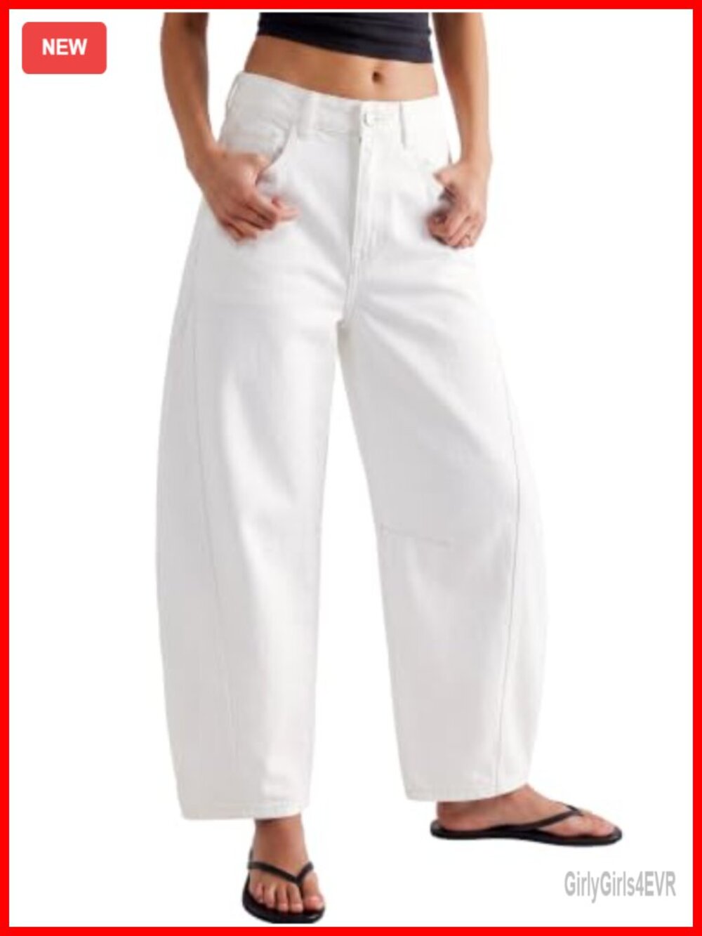 Women's Mid Rise Barrel Jeans Cropped Stretch Denim Casual